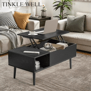 TINKLE WELL Lift-Top Coffee Table, Multi-Functional Hidden Storage & Height Adjustment Wooden Dining Center Table, Black