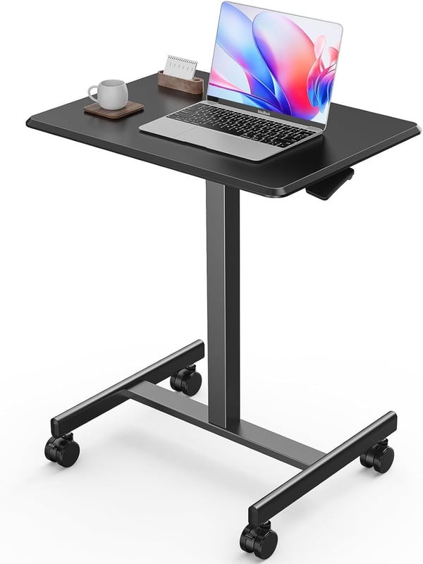TINKLE WELL Mobile Standing Desk, Height-Adjustable Portable Rolling Laptop Workstation with Lockable Wheels, Sit-Stand Desk, Black