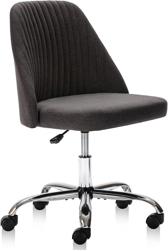 TINKLE WELL Modern Office Desk Chair, Rolling Vanity Swivel Task Chair with Wheels, Stylish Comfortable Armless Backrest for Home, Bedroom, Office, Study, Dark Gray