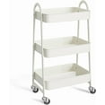 thumbnail image 1 of TINKLE WELL Multi-Purpose Rolling Utility Cart, 3-Shelf Duty Metal Organizer with Locking Wheels and Handle, Mobile Storage for Home Kitchen, Bathroom & Office, White, 1 of 6
