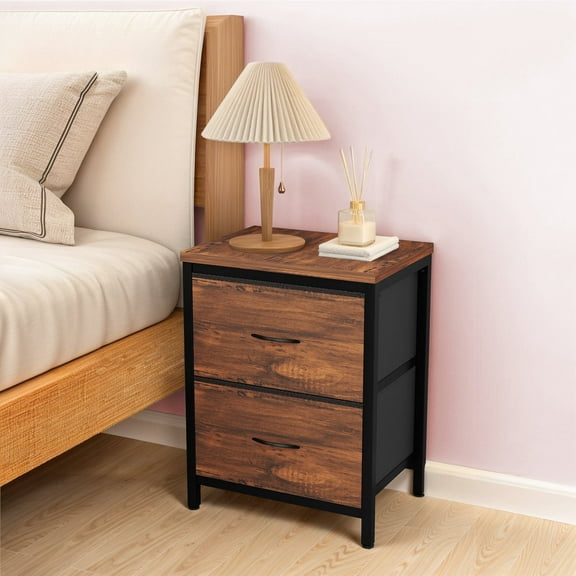 TINKLE WELL Night Stand, Small 2 Drawer Dresser, Nightstand with Fabric Bins for Bedroom, Closet, Dorm, Rust Brown