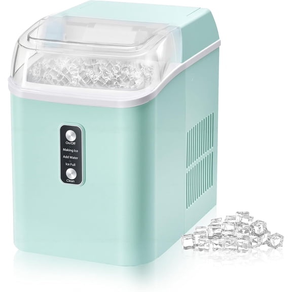 TINKLE WELL Nugget Ice Maker Countertop, Portable Ice Machine with Removable Basket & Scoop, 6-Min Fast Ice, 24lbs/Day, Self-Cleaning, Quiet, for Home, RV, Camping, Green