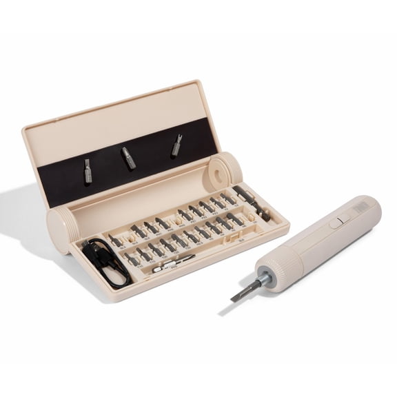 TINKR Electric Screwdriver Set, 3.6V Cordless Rechargeable Screwdriver with Adjustable Torque (8Nm Max), 24 S2 Bits, LED Light, USB-C Fast Charging, and Storage Case (Cream)