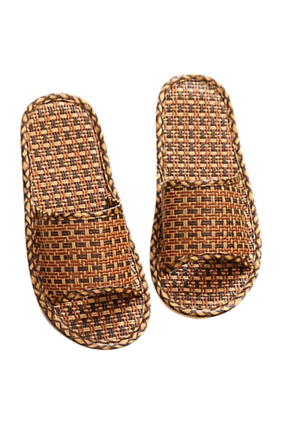 TINKSKY 1 Pair Hand Woven Slippers Light Brown Rattan Straw Easy to Wear and Take Off for Guests