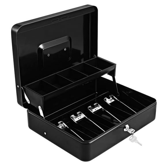 NICEXMAS 1Set Cash Register Drawer with Divided Money Trays Heavy Duty Iron Cash Box Black