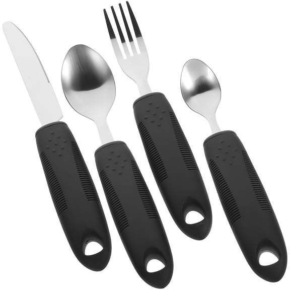 TINKSKY Adaptive Non- Fork Set for Elderly and Disabled, Black Plastic Utensils for Easy Grip and Comfort