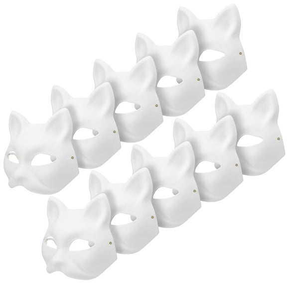 TINKSKY 10Pcs Plain White Cat Masks For Diy Painting And Masquerade Party Supplies