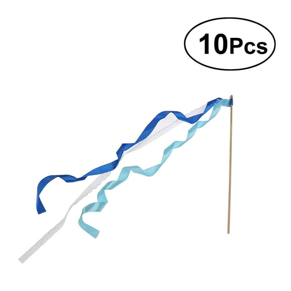 TINKSKY 10Pcs Wedding Wands Ribbon Streamers with Bell Lace Fairy Stick Party Favors Supplies (Blue)