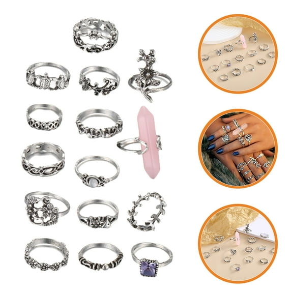TINKSKY 15Pack Fashion Stackable Rings for Teens Crystal Jewelry