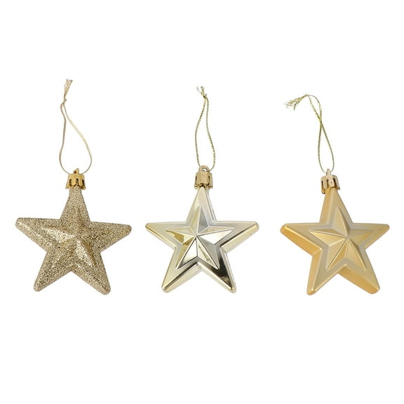 TINKSKY 18Pcs Christmas Star Baubles Golden Plastic Decorative Hanging Chic