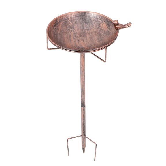 NICEXMAS Metal Birdbath with Ground Stake for Outdoor Use Featuring Food and Water Bowls