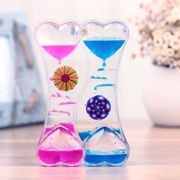 TINKSKY 1pc Double Heart Oil Hourglass Liquid Motion Bubble Timer with Rotating Turbine Desk Decoration Birthday Kids (Color Pattern)