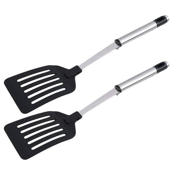 NICEXMAS 2-Pack Black Stainless Steel Nylon Turner Spatulas for Non-Stick Cookware, Durable Kitchen Cooking Utensils Set
