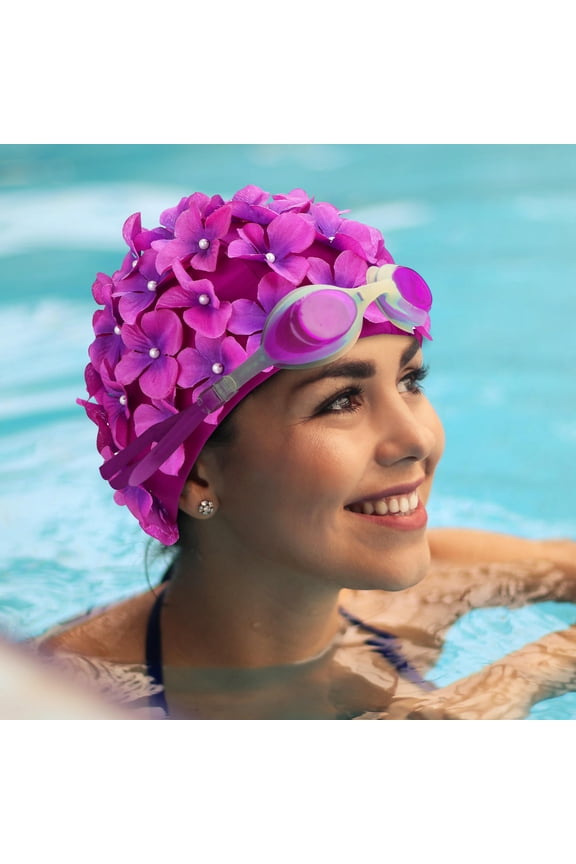 2 Pcs Floral Swimming Cap Nylon Assorted Color for Women Bathing Spa