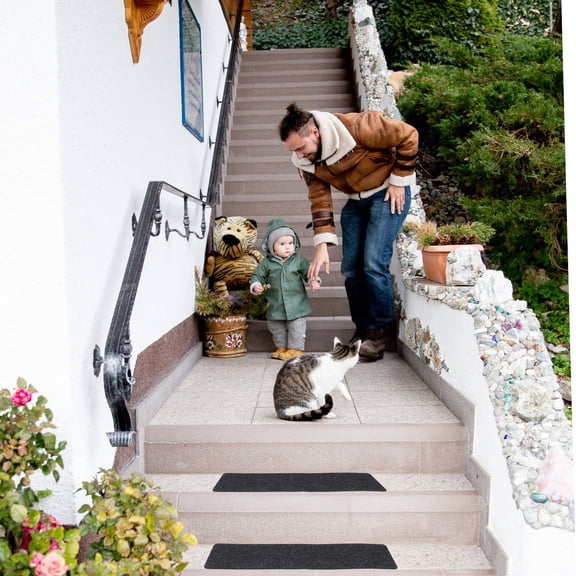 NICEXMAS Washable Black Non-Skid Stair Treads Self-Adhesive Design for Home 2Pcs