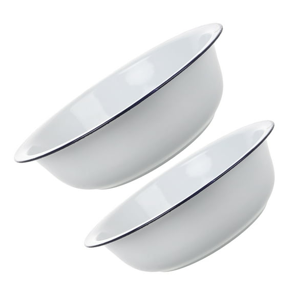 TINKSKY Set of 2 Large White Enamel Wash Basins - Enamelware Bowls for Washing Vegetables and Home Use