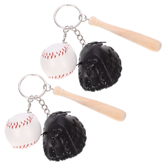 NICEXMAS Black PU and Wood Baseball Keychain Stylish Gift for Decoration 2Pcs