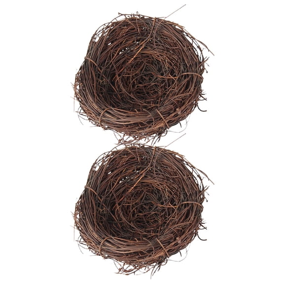 NICEXMAS 2Pcs Brown Rattan Bird Nest Basket for Wedding Garden Easter Decor and Tabletop Photo Props