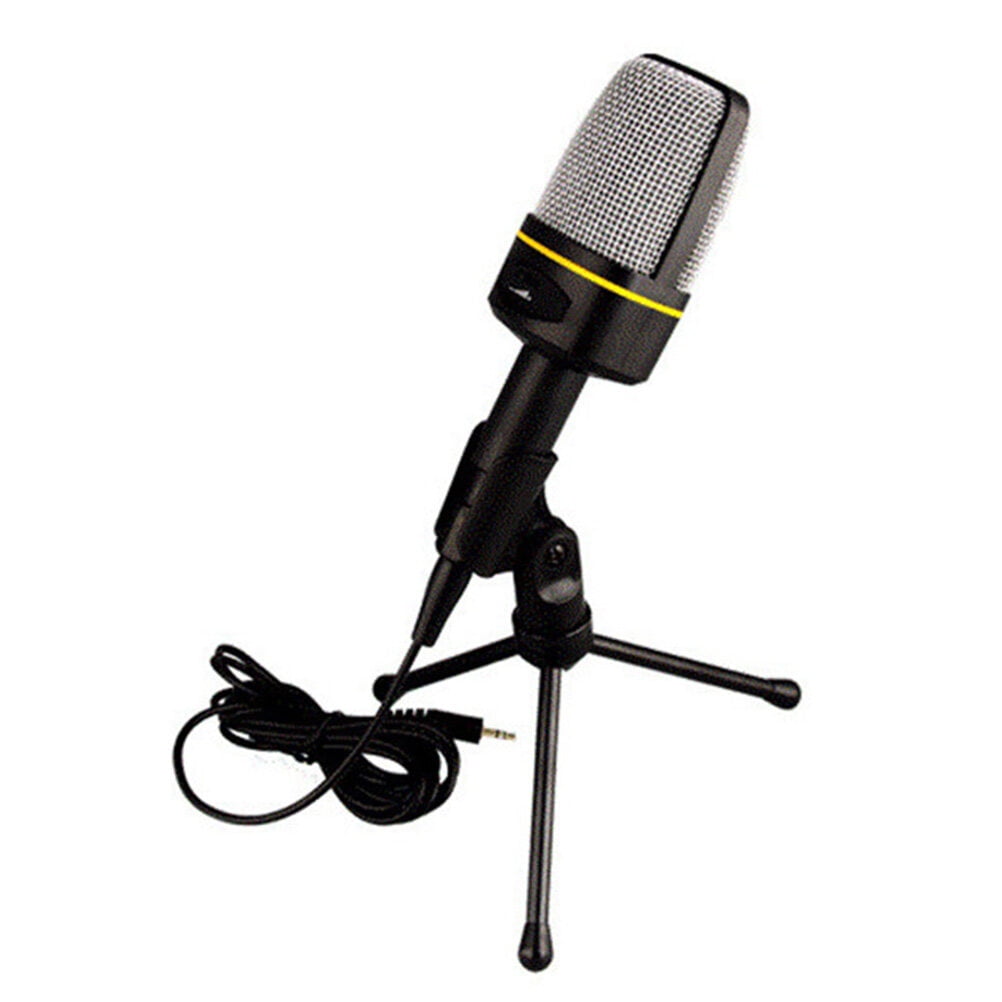 Black Plastic Desktop Microphone with Tripod for Recording and Chatting 3.5MM
