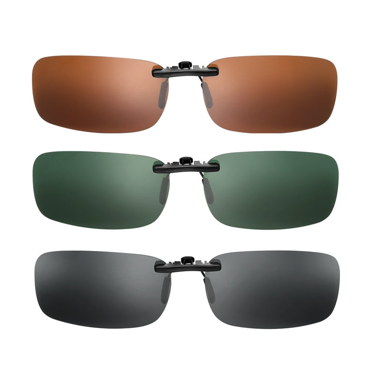 TINKSKY 3PC Myopia Sunglasses Polarized Clip Driver Glasses Clip Polarized  Glasses Sunglasses Clip (Gray, Dark Green, Coffee) 