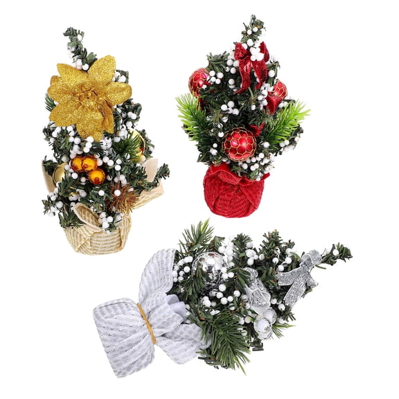 TINKSKY 3-Piece Mini Fabric Trees Set for Desktop Holiday Decoration, Red Seasonal Decor for Family Parties and Festive Celebrations