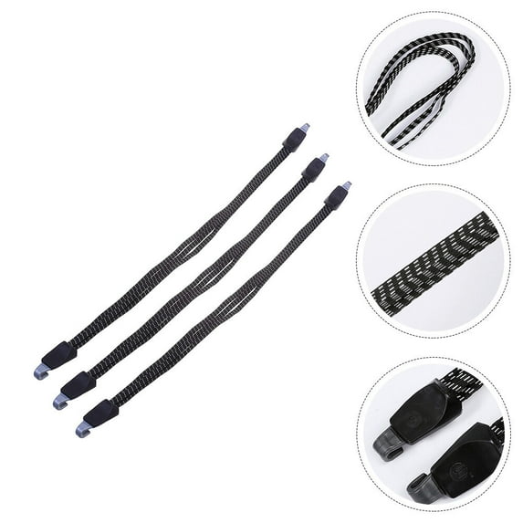 NICEXMAS 3Pcs Elastic Bike Straps with Hook High Strength Rubber Luggage Rope Black