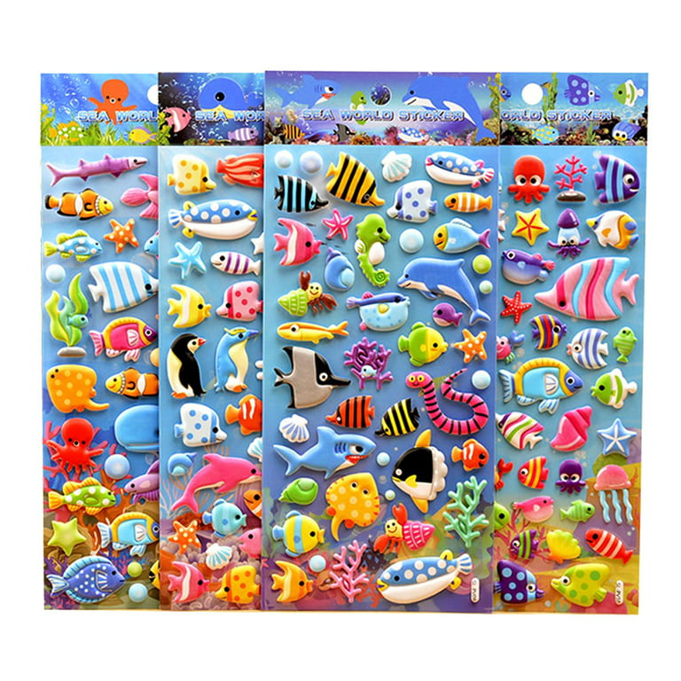 TINKSKY 4 Sheets Sea Animal Bubble Puffy Stickers Cute Cartoon PVC Foam  Stickers for Ocean Birthday Party Favors Craft Scrapbooking