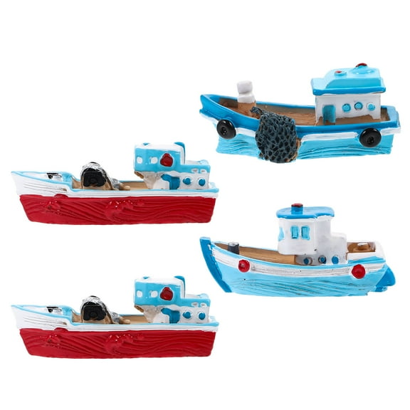 IMIKEYA 4Pcs Resin Fishing Boat Model Decor Assorted Color Desktop Ornament for Home
