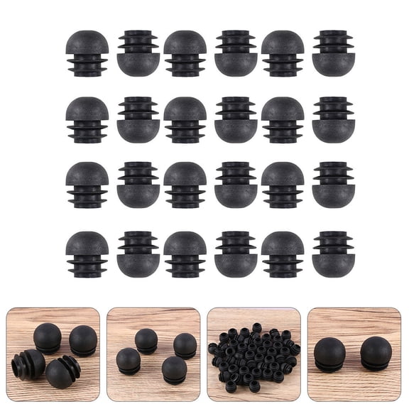 NICEXMAS 50Pcs Black Plastic Round Tubing Plug Caps Furniture Leg Inserts and Chair Glides
