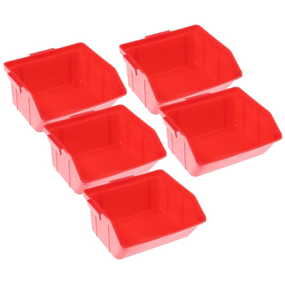 NICEXMAS 5-Pack Red ABS Stackable Garage Storage Bins for Tools, Heavy Duty Organizer Containers