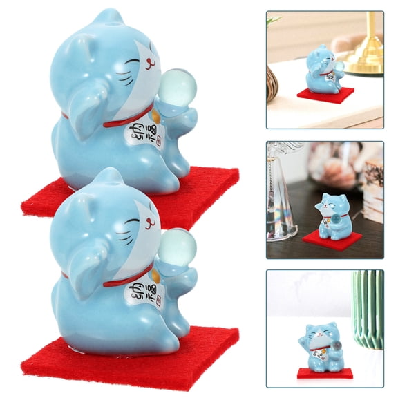 NICEXMAS Nicexmas Ceramic Auspicious Cat Figurine Blue Lightweight Home Decor