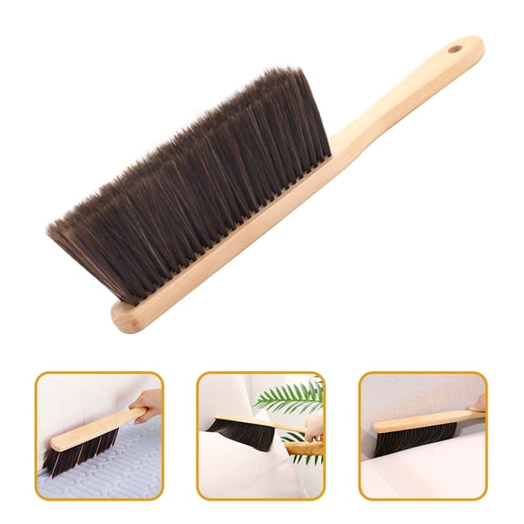 NICEXMAS Brown Hand Broom with Wooden Handle Soft Bristles for Sofa Furniture and Bed Dusting