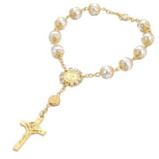SHULIWEN TINKSKY Christian Cross Bracelet Artificial Pearl Rosary Bracelet Jewelry for Women and Girls(Golden)