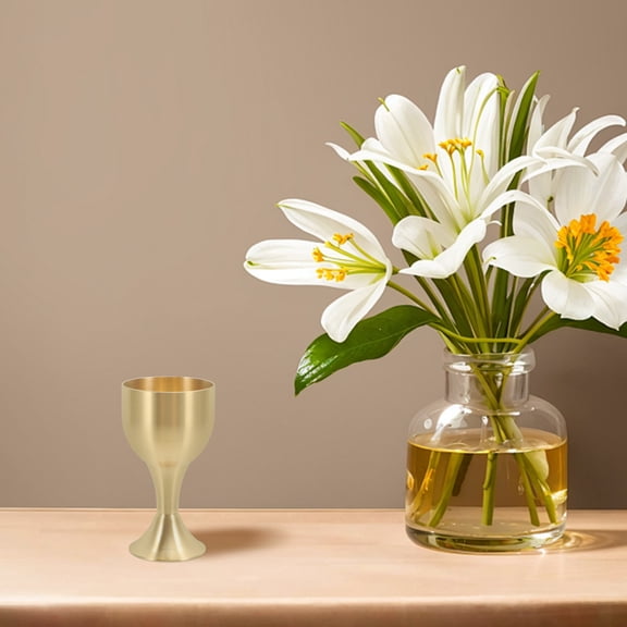 NICEXMAS Golden Copper Alloy Decorative Buddhism Offering Cup for Home and Temple Tabletop Display