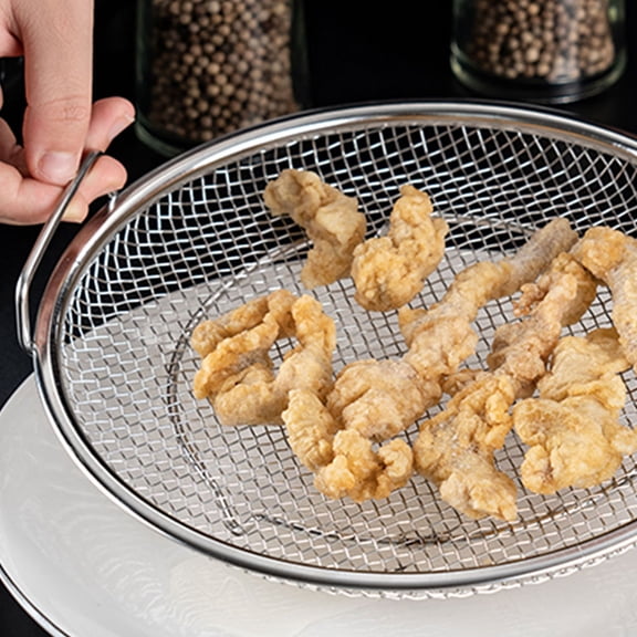 NICEXMAS Stainless Steel Round Deep Fry Basket for Crispy Fries and Hot Pot Cooking