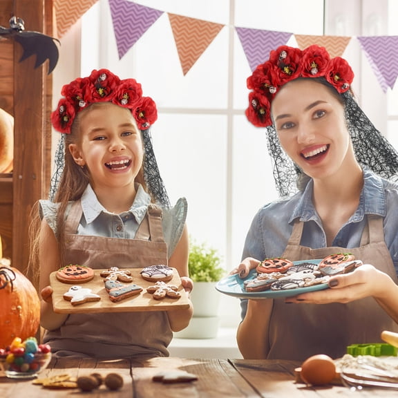 TINKSKY Goth Headband Veil Flower Headpiece Cosplay Costume Hair Accessory Red 1Set