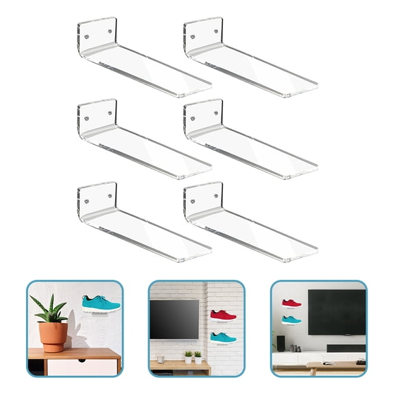 NICEXMAS 6Pcs Floating Wall Shoe Displays Transparent Acrylic Racks for Sneaker Collection