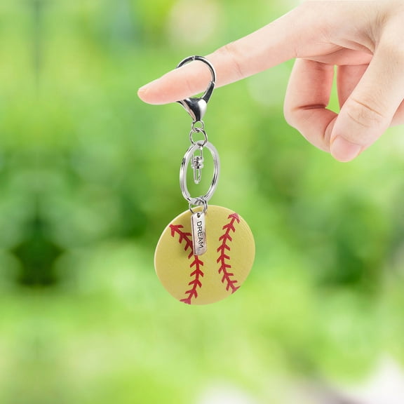 NICEXMAS 3-Pack Wooden Softball Keychains with Alloy Sport Key for Hanging Keys and Softball Party Favors in Bright Yellow