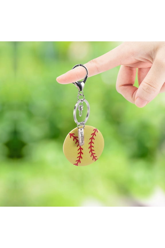 3-Pack Wooden Softball Keychains with Alloy Sport Key for Hanging Keys and Softball Party Favors in Bright Yellow