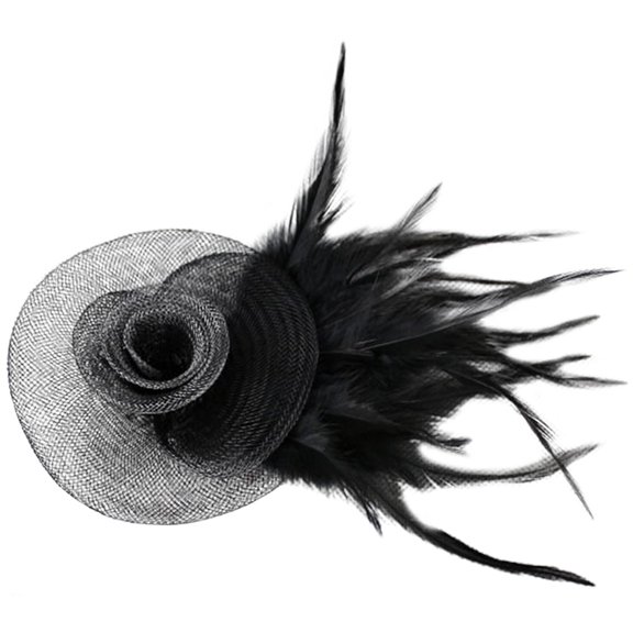 NICEXMAS Nicexmas Black Fascinator Hat with Gauze and Plume for Elegant Brides and Tea Parties