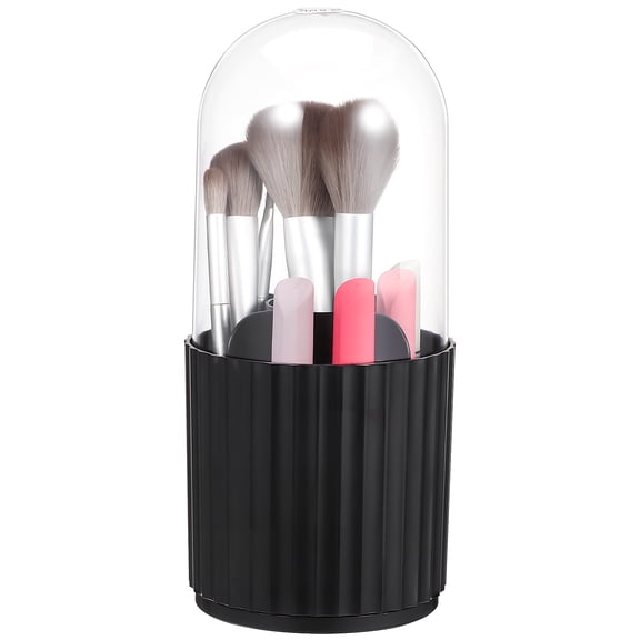 NICEXMAS Makeup Brush Storage Box in Black with Rotating Design and Clear Lid