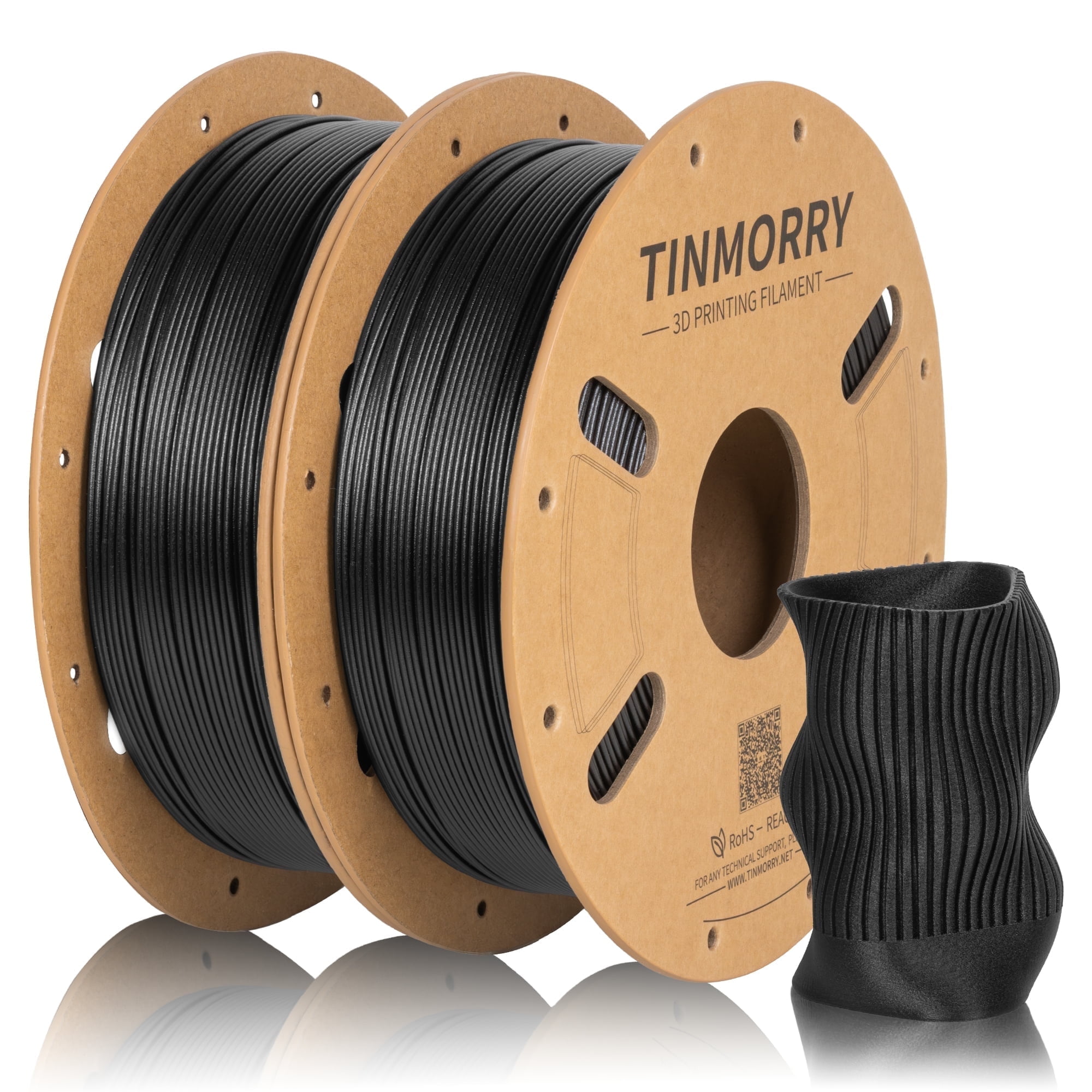 TINMORRY 2 Rolls Carbon Fiber PETG 3D Printer Filament, 1 KG 1 Spool, Black