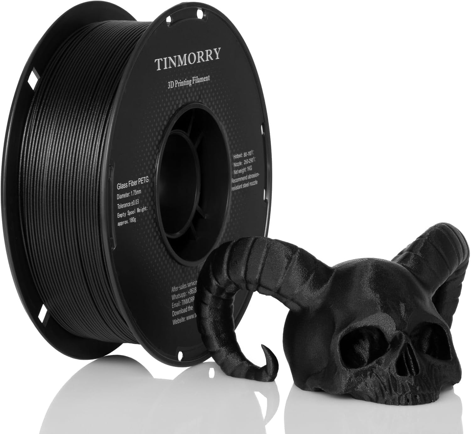 TINMORRY Glass Fiber PETG 3D Printer Filament, 1 KG 1 Spool, Frosted Black