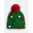 thumbnail image 1 of Holiday Time Women's Tinsel Pom Pom Beanie Hat, Green, 1 of 4