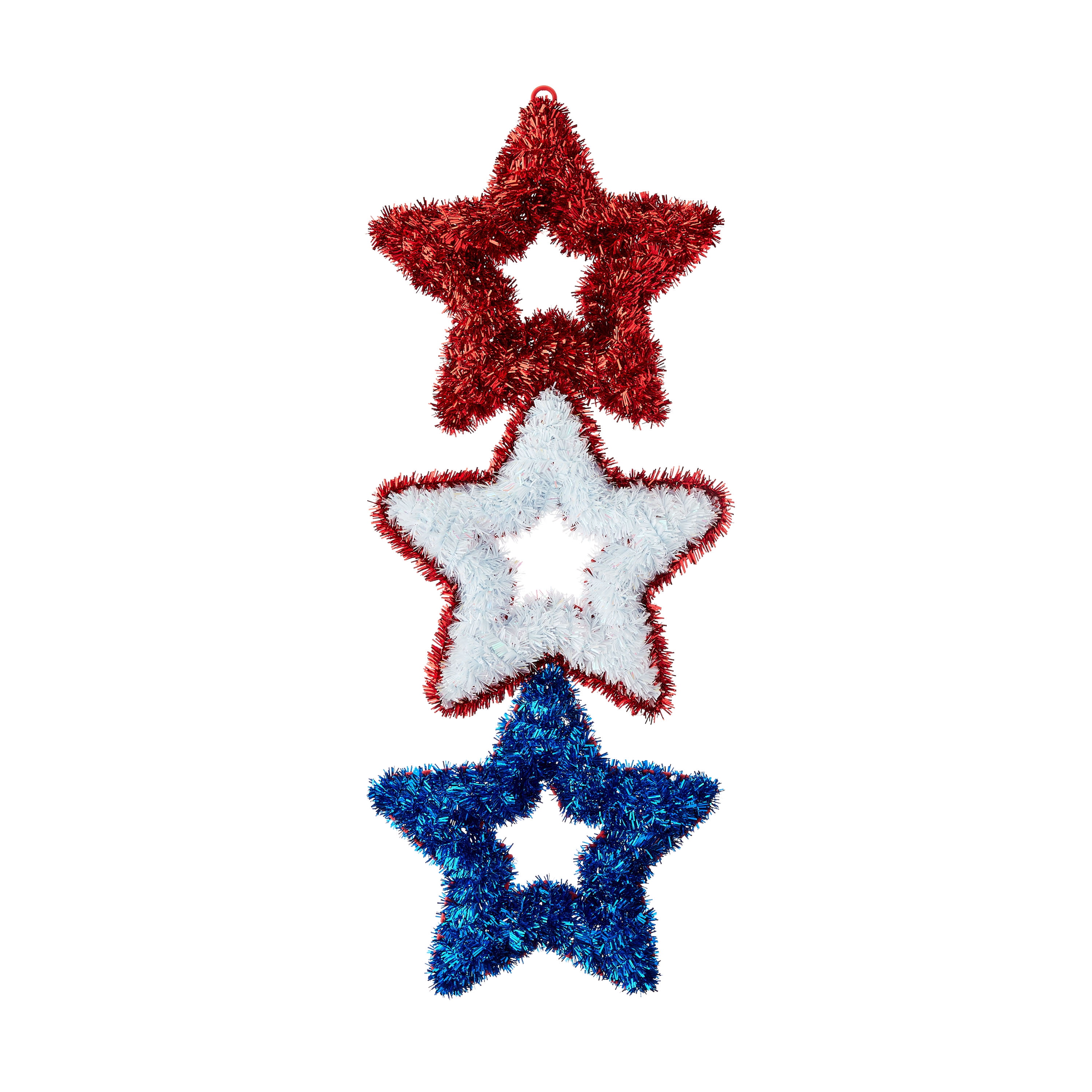 4th of July, Patriotic Tinsel Star Dangler, Red/White/Blue, 20.5", by Way To Celebrate