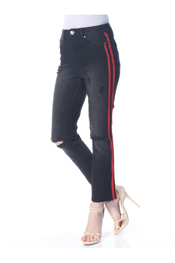 $49 Womens New 1152 Black Red Side Stripe Ripped Jeans 3 Juniors B+B