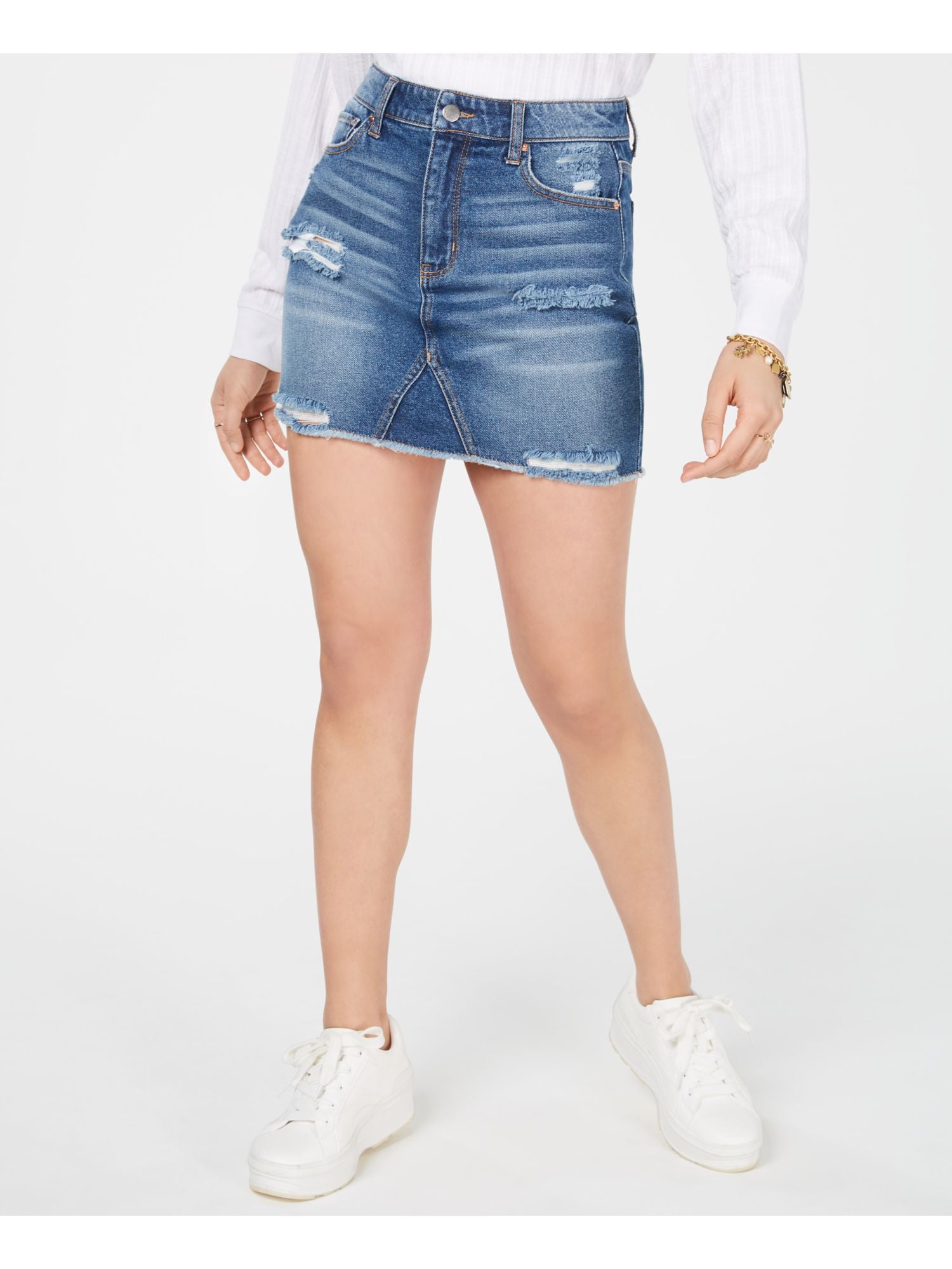 Mini-jupe En Jean Tinseltown - Taille 7 Juniors - Effet Destroyed Ourlet Brut - Lavage Moyen