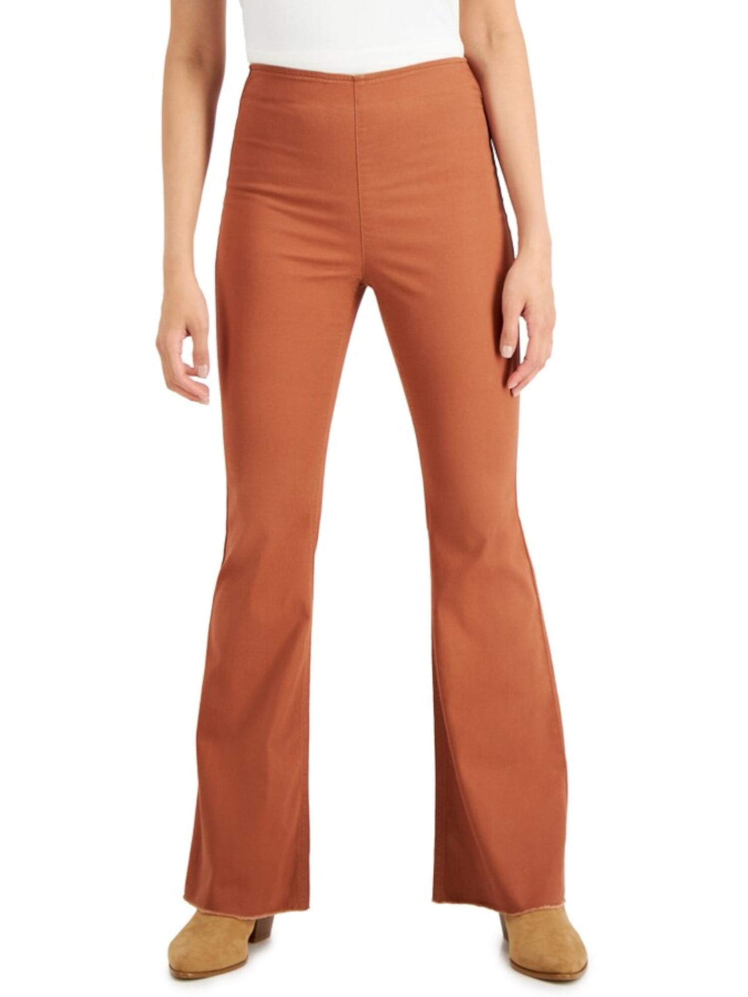 TINSELTOWN Womens Brown Stretch Pocketed Pull On Flare High Waist Jeans