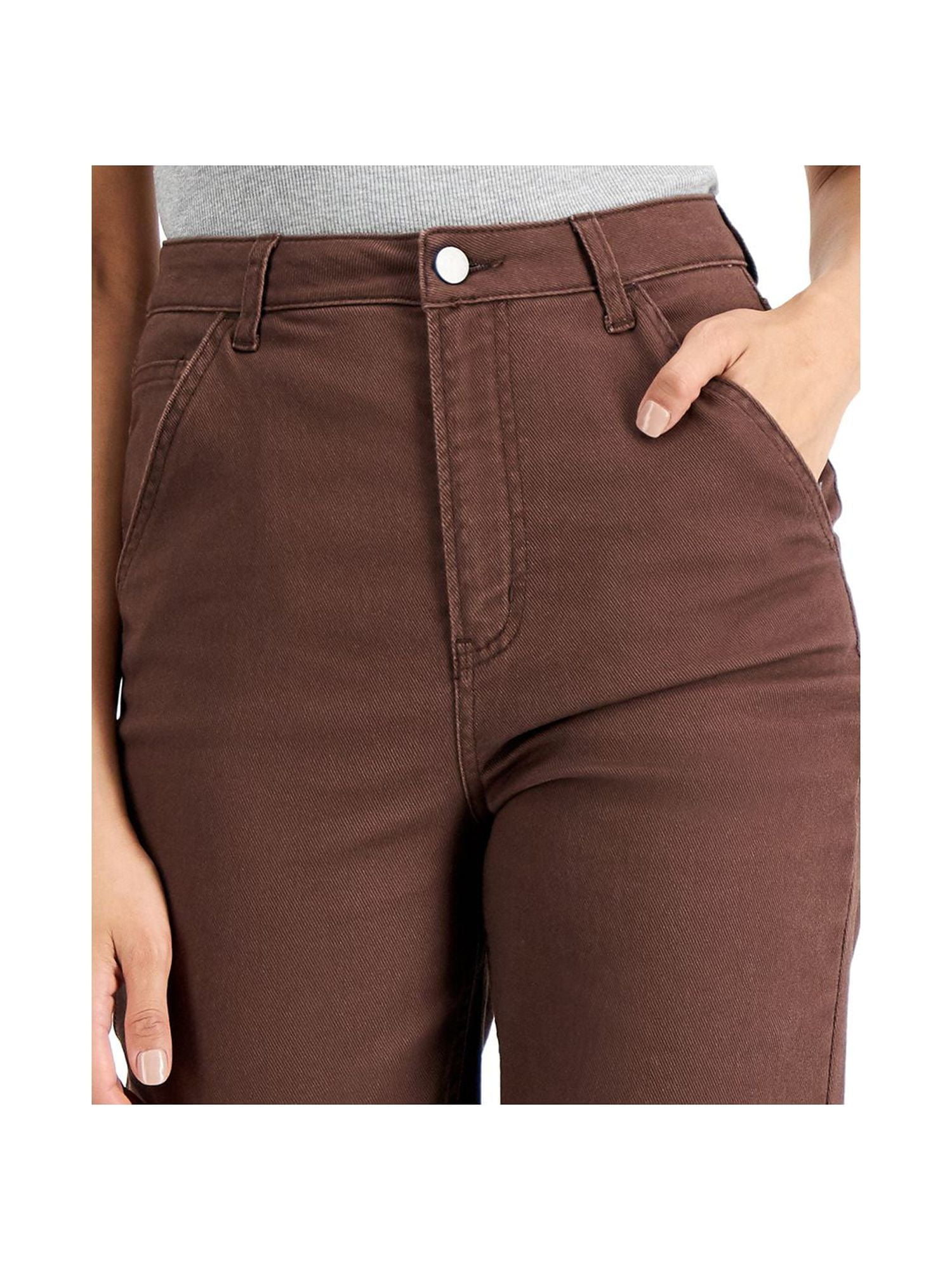 TINSELTOWN Womens Brown Stretch Pocketed Zippered Baggy Hirise