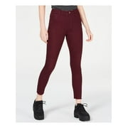 TINSELTOWN Womens Burgundy Pocketed Zippered High-rise Raw-hem Skinny Jeans Juniors 3\26